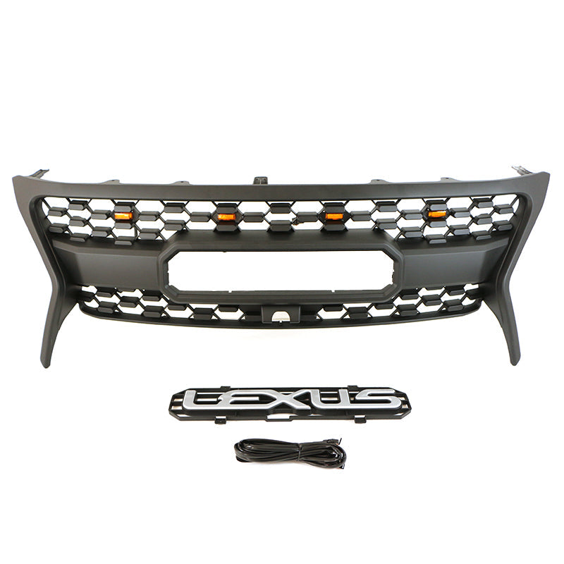 Front Grille For 2013 2014 2015 Lexus LX570 Front Center Mesh Grill Cover With 4 LED Lights Black