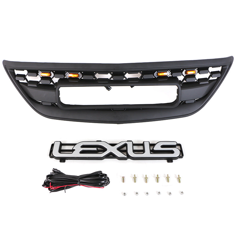 For 2004 2005 2006 2007 2008 2009 Lexus RX270 300 330 350 400 450 Front Grille Front Center Mesh Grille Grill Cover With 4 LED Lights Black