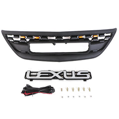 For 2004 2005 2006 2007 2008 2009 Lexus RX270 300 330 350 400 450 Front Grille Front Center Mesh Grille Grill Cover With 4 LED Lights Black