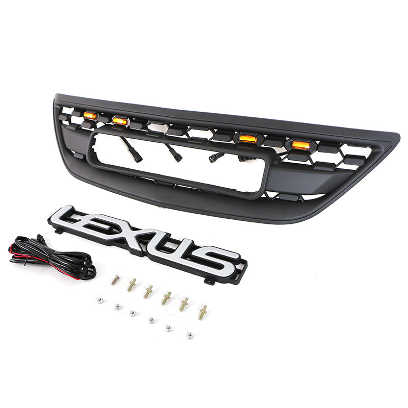 For 2004 2005 2006 2007 2008 2009 Lexus RX270 300 330 350 400 450 Front Grille Front Center Mesh Grille Grill Cover With 4 LED Lights Black