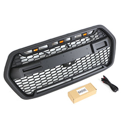 Front Grille For 2022 Ford Transit Custom Bumper Grills Grill Cover W/3 LED Light Black