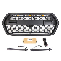 Front Grille For 2022 Ford Transit Custom Bumper Grills Grill Cover W/3 LED Light & Light Bar Black