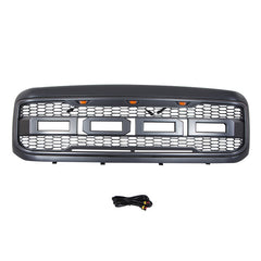 Front Grille For 1999 2000 2001 2002 2003 2004 Ford F250 F350 F450 Super Duty Front Bumper Grilles Replacement Grill W/3 Led Lights Black