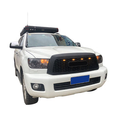 Front Grille For 2010 2011 2012 2013 2014 2015 2016 2017 2018 Toyota Sequoia TRD Bumper Grilles Replacement Grill With 4 Led Lights Black