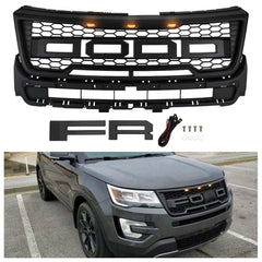 Front Grille For 2016 2017 2018 Ford Explorer Mesh Bumper Grilles Grills Cover W/3 lights Black